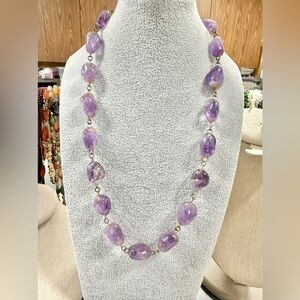 Vintage Chunky Polished Amethyst On A Silver Tone Link Necklace